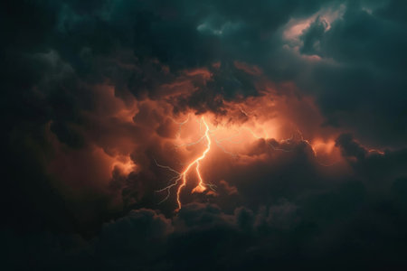 Lightning in night sky. Power of natureの素材