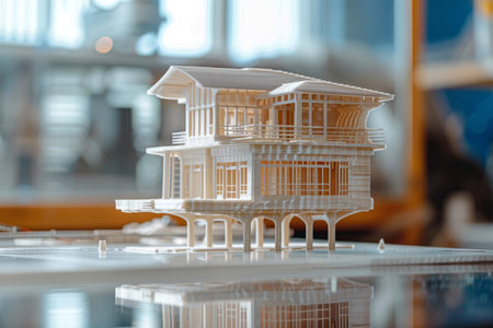 3D printed house model. Innovation in architecture and 3D printing technology.の素材