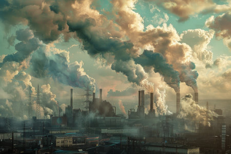 Factory smoke obscuring the sun.の素材