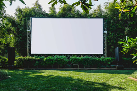 Billboard in the background of a green park.の素材