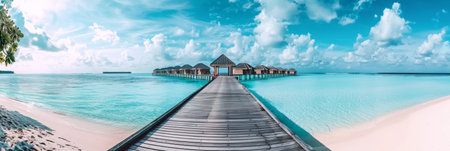 Pier leading to overwater bungalows.の素材