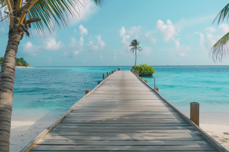 Empty pier at crystal-clear sea.の素材