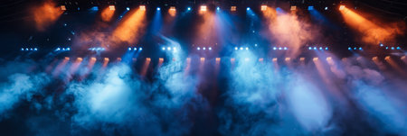 Concert stage with smoke and light show.の素材