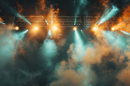 Concert stage beams and smoke.の素材