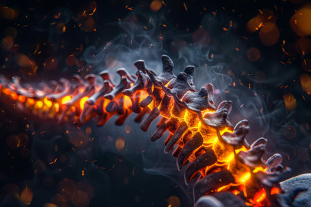 Abstract and artistic depiction of the spine with elements of science fiction and modern digital art illustration.の素材