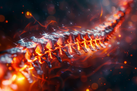 Abstract and artistic depiction of the spine with elements of science fiction and modern digital art illustration.の素材