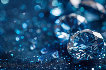 Scattered blue gemstones, glittering with light.の素材