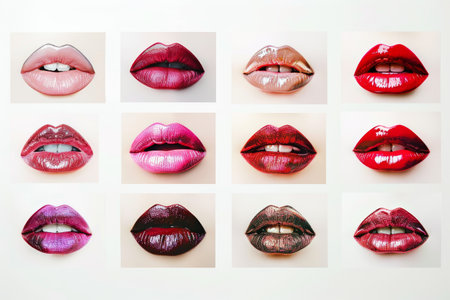 Set of lips in various colors and textures.の素材
