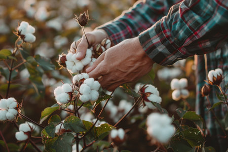Collecting cotton by hand in field.の素材