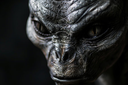 Close-up of an alien's head. Fantasy style alien imageの素材