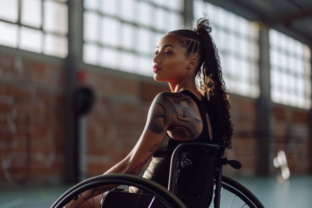 Athlete in a wheelchair in a gym.の素材