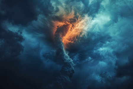 Tornado in cloudy sky. Natural disastersの素材