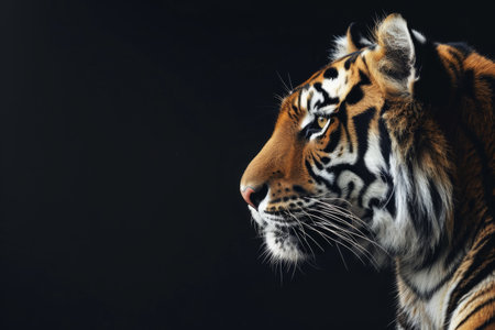 Profile of tiger on black.の素材