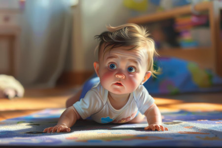 Cartoon realistic portrait of a baby playing.の素材