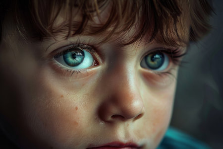 Child with blue eyes looking away.の素材