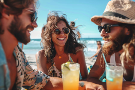 Group of friends with cocktails on the beach.の素材