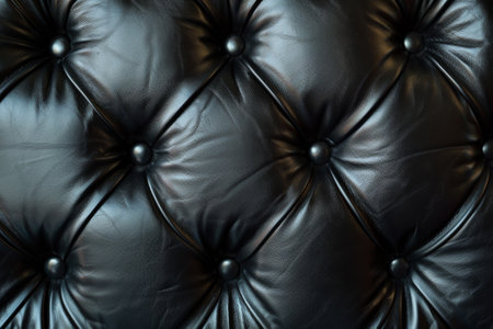 Detail of a black leather sofa with tufting.の素材