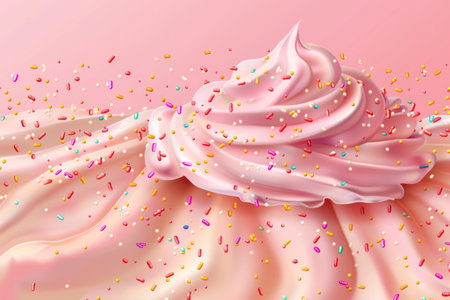 Whipped cream with colorful sprinkles on pink backgroundの素材