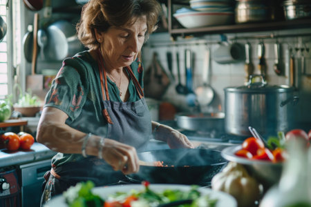 Elegant senior woman preparing healthy food.の素材