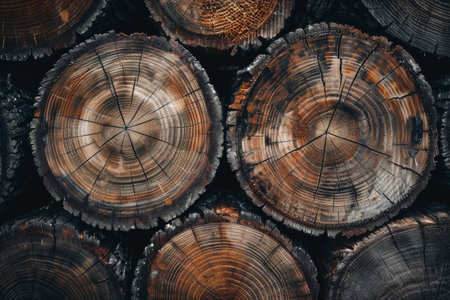 Detailed wood cross-section with prominent annual ringsの素材