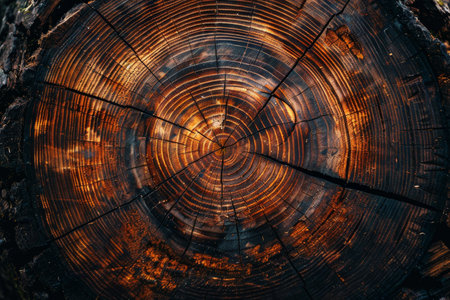 Detailed wood cross-section with prominent annual ringsの素材