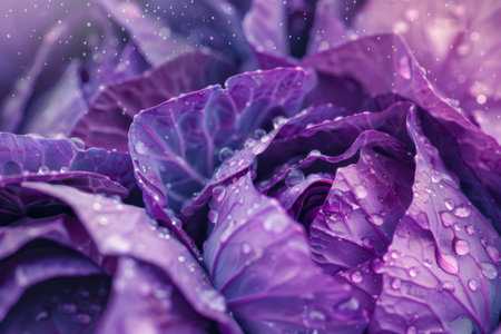 Purple cabbage with water dropletsの素材