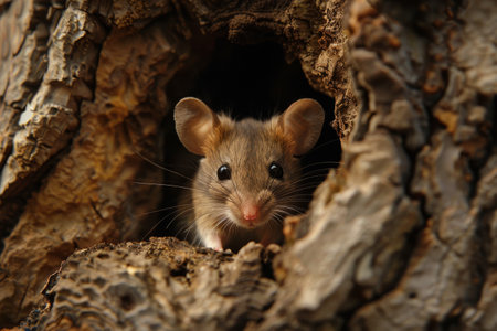 Mouse peeking from a hole in wall.の素材