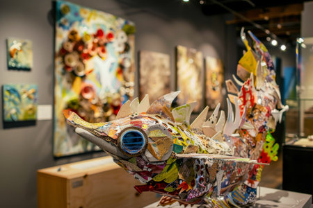 unique sculpture made from recycled materials, displayed in an eco-friendly art exhibit.の素材