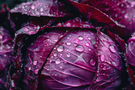 Purple cabbage with water dropletsの素材