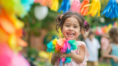 Happy child at a party with piの素材