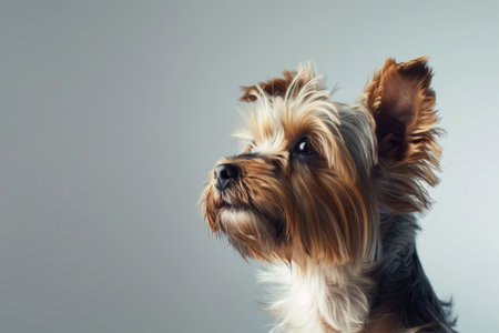 Portrait of Yorkshire Terrier on gray backgroundの素材
