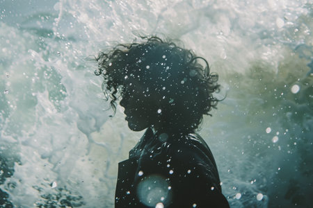 Girl against water splashes.の素材