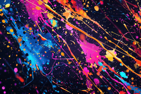 Abstract art with colorful paints on black backgroundの素材