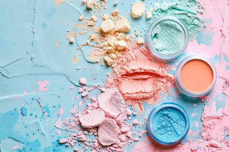 Make-up beauty products at pastel backgroundの素材