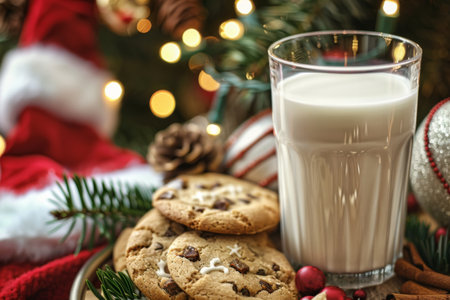 Christmas cookies and milk left out for Santa.の素材