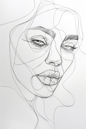 Lines creating a woman's portrait, emphasizing artistic elegance and sophisticationの素材
