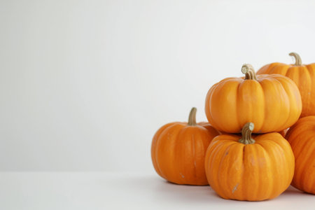 Pumpkins of different sizes and colors stacked on each other.の素材