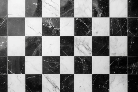 Black and white marble checkered pattern creates a timeless and elegant flooring design in a stylish interior settingの素材