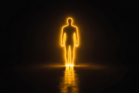 Symbol of human figure in glowing silhouette highlights recruitment and talent selection for job vacanciesの素材