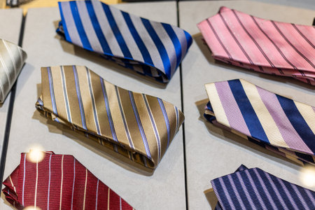 Display of vibrant ties showcasing various colors and patterns in a retail setting