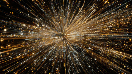 Light particles explode in a cosmic display, creating a mesmerizing burst of colors and patterns in deep spaceの素材