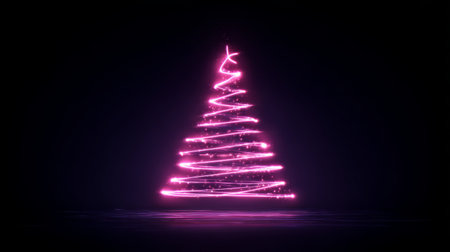 Bright pink Christmas tree design glowing against a dark background during the holiday season celebrationの素材