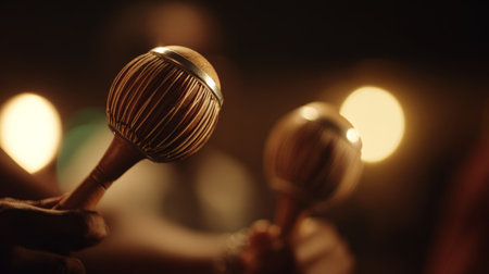 Musicians playing traditional instruments during a lively performance at dusk in a cultural festival settingの素材