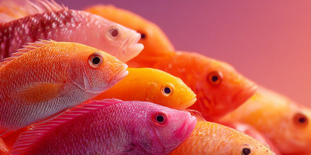 Colorful tropical fish display vibrant hues in a serene underwater setting, showcasing their beauty and varietyの素材