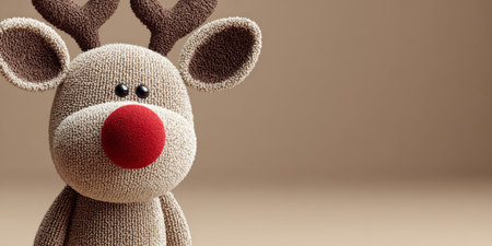 Cute reindeer toy with a red nose and brown antlers, perfect for holiday decorations at home or as a giftの素材