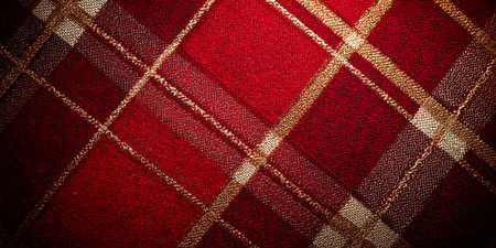 Textile pattern in red and gold with a classic plaid design suitable for festive decorations or cozy indoor settingsの素材
