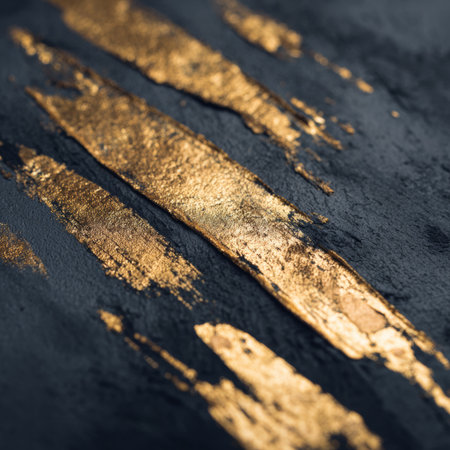 Gold and black abstract texture with striking metallic details and deep contrastsの素材