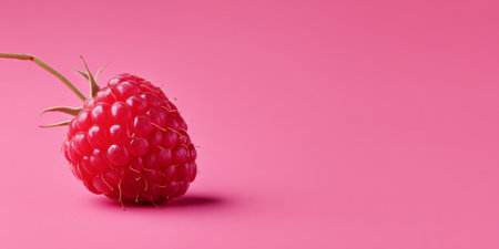 Fresh raspberry rests on a vibrant pink background showcasing its juicy texture and vibrant colorの素材