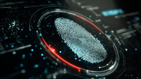 Digital fingerprint recognition technology showcasing personal data security and identity verification methodsの素材