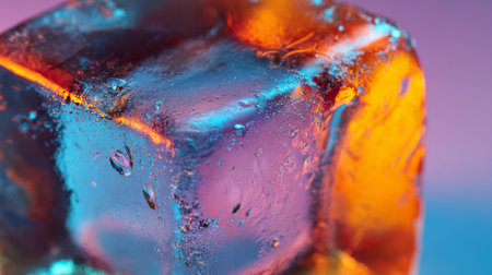 Colorful ice cube glistening in vibrant light creates an artistic display indoorsの素材